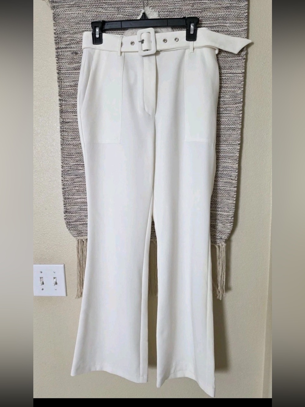 Adelyn Rae White Belted Wide Leg Dress Pants Women’s Size Small Elegant